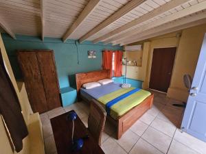 een kleine slaapkamer met een bed in een kamer bij La Bamba in Willemstad