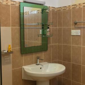 a bathroom with a sink and a mirror at Moon Deck Villa in Katunayaka