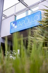 a blue sign for the clapolis at The Apollo in Apollo Bay