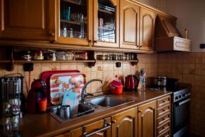 a kitchen counter with a sink and a stove at Carte Postale in Kastoria