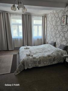 フライベルクにあるPrivate Zimmervermittlungのベッドルーム1室(ベッド1台、窓2つ付)