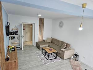 uma sala de estar com um sofá e uma mesa em Apartman Nana em Mostar