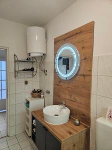 a bathroom with a sink and a mirror at Apartman Nana in Mostar