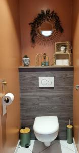 a bathroom with a white toilet and a mirror at Chambre au calme proche de la nature in Auxi-le-Château