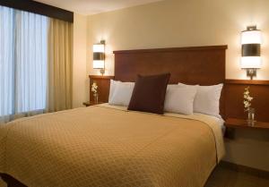 チャールストンにあるHyatt Place North Charlestonのホテルルーム内のベッドルーム1室(大型ベッド1台付)