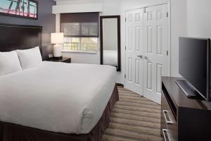 貝爾蒙特的住宿－貝爾蒙紅木灘酒店，配有一张床和一台平面电视的酒店客房