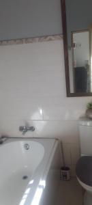 a bathroom with a sink and a mirror and a toilet at Real Touch Body Spa Accomodation in Mthatha