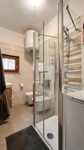 ein Bad mit einer Dusche, einem Waschbecken und einem WC in der Unterkunft Casa Meda Girasole in Peschiera del Garda