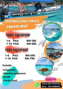 a flyer for a water skiing paddle boat at Marina's Redang Boat in Redang Island