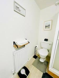 a bathroom with a white toilet in a room at YEBSS Apartment Colindale in Colindale