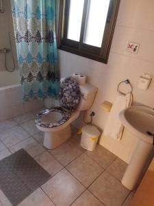 a bathroom with a toilet and a sink at anastasia holiday apartments in Paphos City