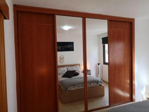 sypialnia z łóżkiem i dużą szklaną szafą w obiekcie BKD1 - Apartamento entero a 50 metros PLAYA DE LAS CANTERAS w mieście Las Palmas de Gran Canaria