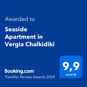 Certifikát, hodnocení, plakát nebo jiný dokument vystavený v ubytování Seaside Apartment in Vergia Chalkidiki