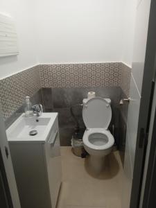 サン・アントニオ・デ・バナケベにあるSofia homeのバスルーム(白いトイレ、シンク付)