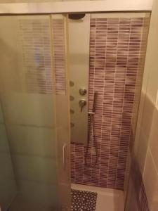 a shower with a glass door in a bathroom at Casa - house Xavier una casa famigliare , dame entra solo Chi a un bel cuore , non'e il l'intero alloggio solo stanze e bagno in Turin