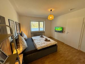 a small room with a bed and a window at Feel like Home 3 in Biberach an der Riß