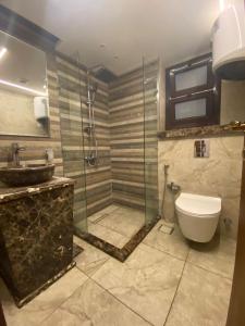 a bathroom with a shower and a toilet and a sink at جامعه الدول مهندسين in Cairo