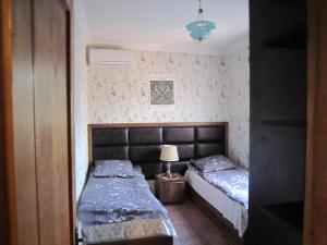 ein kleines Schlafzimmer mit 2 Betten und einer Lampe in der Unterkunft Villa in Tbilisi in Tbilisi City