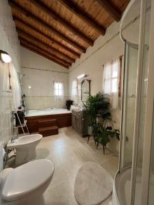 a bathroom with a tub and a toilet and a sink at Florence Dreaming House in Pissouri +46 photos
