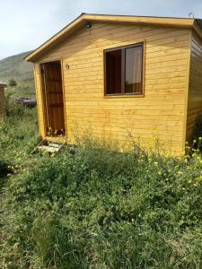 a small yellow house in a field of grass at Eco Aura in Areguni