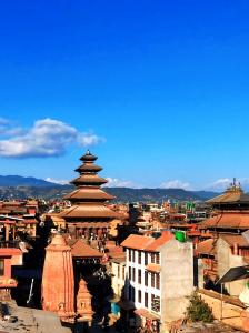 a view of a city with a pagoda at HOTEL RUPAKOT AND ROOFTOP RESTAURANT in Bhaktapur
