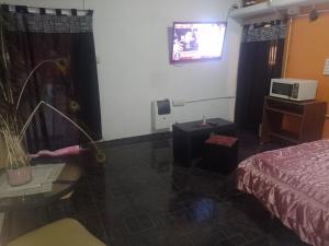 een kamer met een bed en een tv aan de muur bij Guiñazú in Junín
