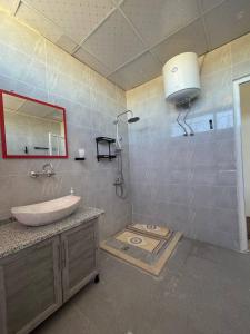 a bathroom with a sink and a mirror at Heritige Inn Jordan in Ad Dimnah