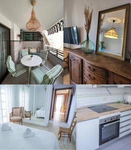 馬拉加的住宿－Apartamento Parque Mediterráneo，厨房和客厅的两张照片