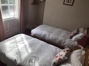 two twin beds in a room with a window at The Apple House in York
