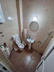 łazienka z toaletą i umywalką w obiekcie Airport home Radinovic w mieście Podgorica