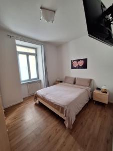 a bedroom with a large bed and a large window at Mi'Ele Apartments in Pergine Valsugana