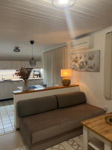 a living room with a couch and a kitchen at Bella Mura Nature Apartment Lipa 97 in Podčetrtek
