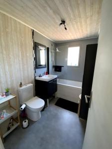 a bathroom with a toilet and a sink and a tub at Roxy House in Le Château-dʼOléron