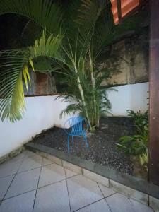 a blue chair sitting in front of a plant at Francisco's House in Angra dos Reis