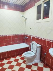 a bathroom with a toilet and a tub and a sink at منتجع الريحانه فلة رقم ٢ in Al Wahţ