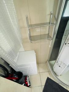 een kleine badkamer met een toilet en een douche bij Maison Time Break Jacuzzi - 4 étoiles in Thonon-les-Bains