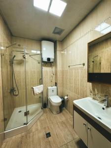 ドゥシャンベにあるCITY GARDEN HOTELのバスルーム(トイレ、シャワー、シンク付)