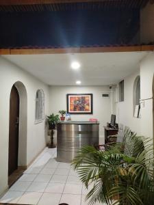 a lobby of a building with a desk and a counter at Hotel Via Morburg in Nazca