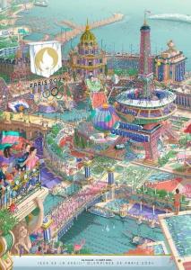 an illustration of an amusement park with a roller coaster at Studio moderne, propre et calme in Melun