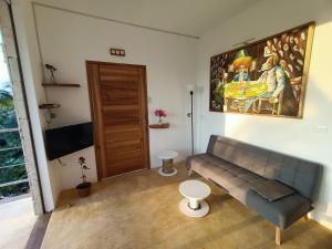 een woonkamer met een bank en een schilderij aan de muur bij Appartement Mariquita in Las Terrenas