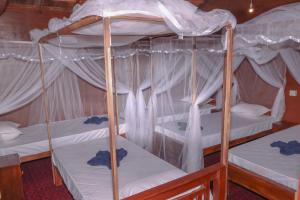 2 literas en una habitación con cortinas blancas en Mr Fisherman, en Arugam Bay