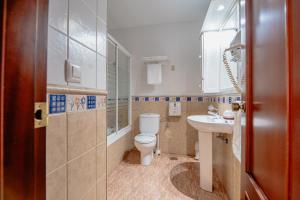 La salle de bains est pourvue de toilettes et d'un lavabo. dans l'établissement Hotel Chamizo, à El Arahal