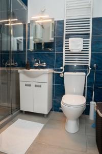 a bathroom with a toilet and a sink and a shower at Tommy Apartment in Belgrade