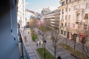 a view from a window of a city street at Tommy Apartment in Belgrade