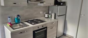 una piccola cucina con lavandino e frigorifero di L'Isoletta a Rignano Flaminio