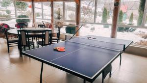eine Tischtennisplatte in einem Raum mit Tischtennisball in der Unterkunft Casa ANSI 