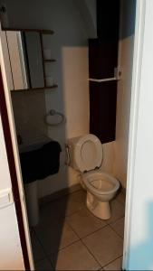 La petite salle de bains est pourvue de toilettes et d'un lavabo. dans l'établissement la chambre de Jade, à Hirson