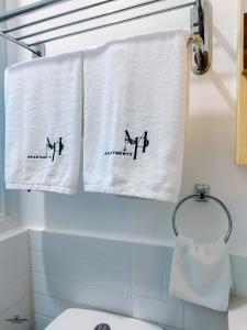 twee handdoeken hangend aan een handdoekenrek in een badkamer bij MP Apartments Leyte in Hindang