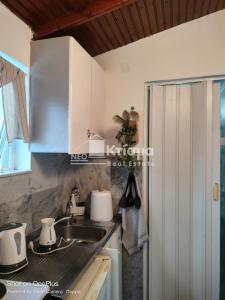 eine Küche mit einer Spüle und einer Arbeitsplatte in der Unterkunft Loft Pyrgos Centre near Olympia in Pýrgos