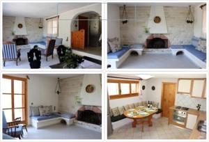 4 fotos diferentes de una sala de estar y una cocina en VILLA ELENI, en Khalkoútsion